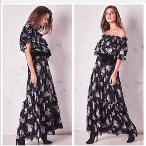 LoveShackFancy Black Floral Sophia Maxi Dress Noir
